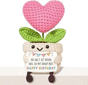 Geburtstagsgeschenk für Frauen - Kreative Strickwolle Herzblume mit Energiekarte