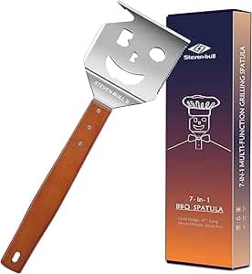 7 in 1 grillspachtel für Barbecue Grill, Multifunktion Grillbesteck mit Holzgrif