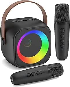 Jeefu Karaoke Maschine mit 2 Karaoke Mikrofon, Tragbaren Bluetooth Lautsprecher