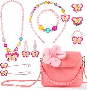 OSDUE Kleine Mädchen Plüsch Handtaschen, Schmuckset für Mädchen, Kette Halskette
