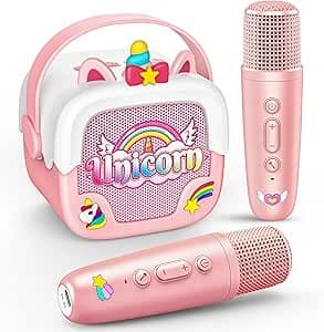Dislocati Karaoke Maschine Kinder mit 2 Bluetooth Karaoke Mikrofon, Einhorn Gesc