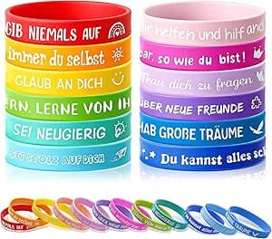 24 Stück Motivationsarmbänder Kinder, 20,2cm Deutsch Silikonarmband mit Positive
